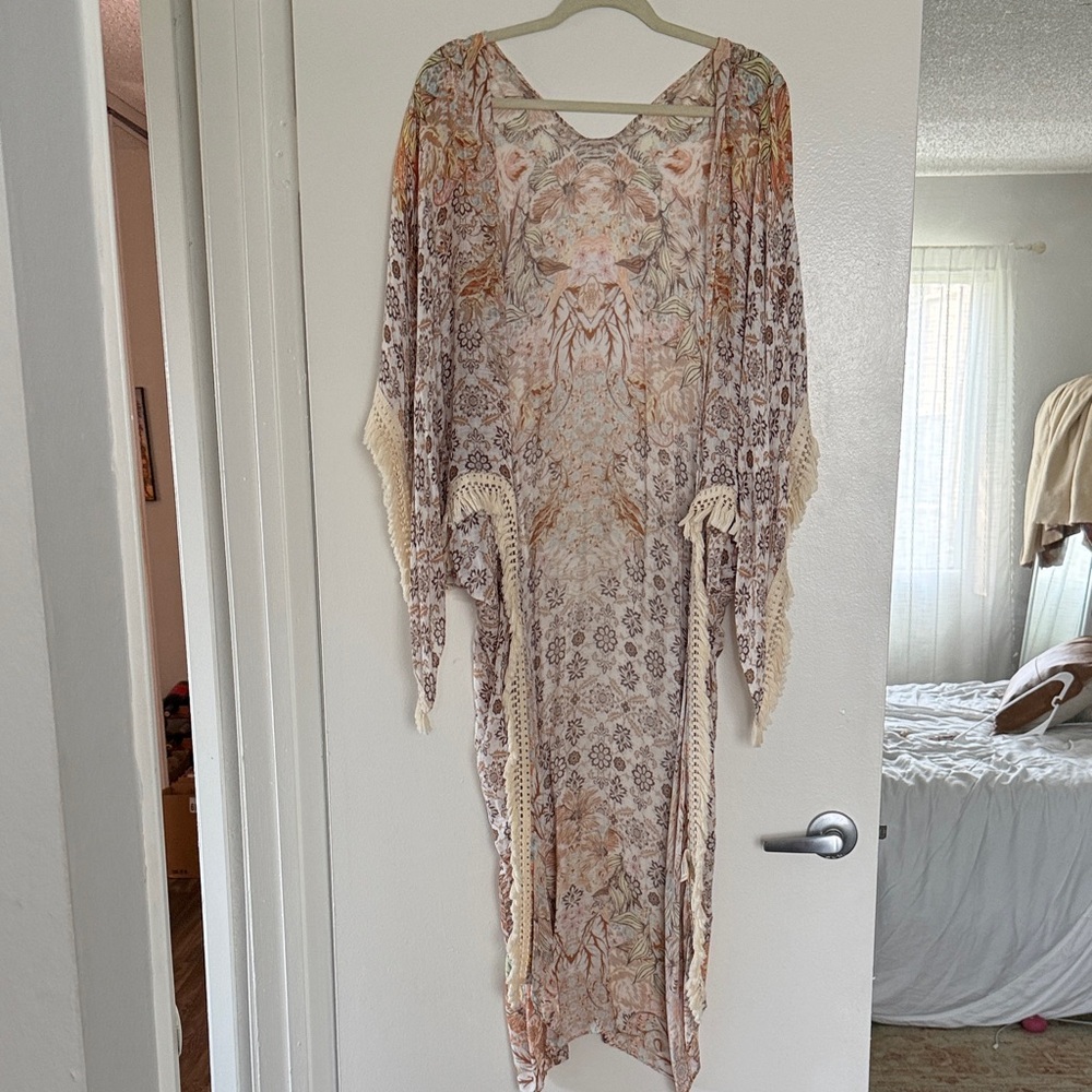 Floral Boho Crochet Trim Duster Kimono